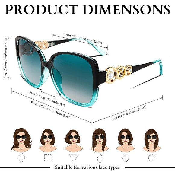 Women's Fashion Square Sunglasses Frame Pearl Sparkling Eyes Protection - Picture 4 of 14